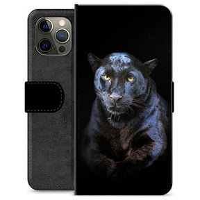 iPhone 12 Pro Max Premium Flip Cover med Pung - Sort Panter