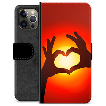iPhone 12 Pro Max Premium Flip Cover med Pung - Hjertesilhuet