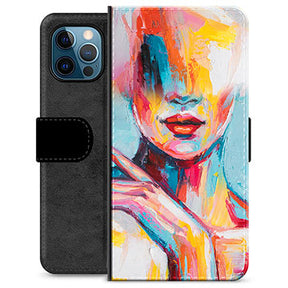 iPhone 12 Pro Premium Flip Cover med Pung - Abstrakt Portræt
