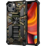 iPhone 13 Camouflagedesign Hybrid Cover med Støttefod - Army Grøn