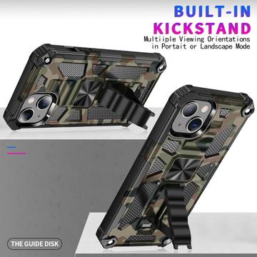 iPhone 13 Camouflagedesign Hybrid Cover med Støttefod - Army Grøn