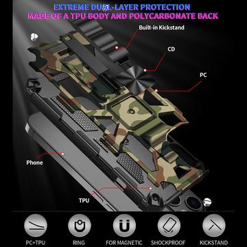 iPhone 13 Camouflagedesign Hybrid Cover med Støttefod - Army Grøn