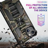 iPhone 13 Camouflagedesign Hybrid Cover med Støttefod - Army Grøn