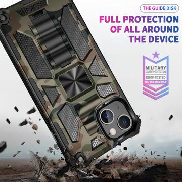 iPhone 13 Camouflagedesign Hybrid Cover med Støttefod - Army Grøn