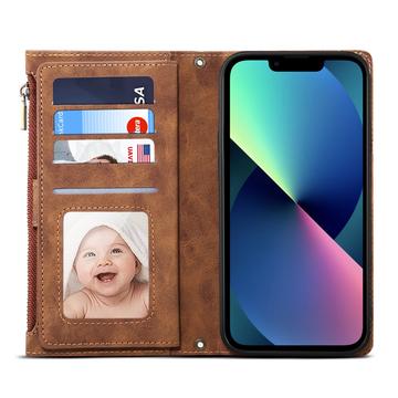 iPhone 13 Esseble Etui M. Pung med lynlås og håndledsrem - brun