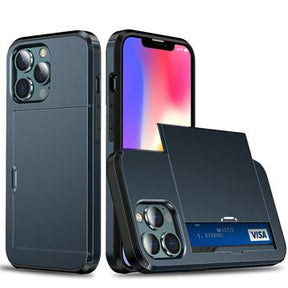 iPhone 13 Hybrid Cover med Glidende Kortslot - Mørkeblå