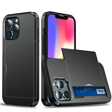 iPhone 13 Mini Hybrid Cover med Glidende Kortslot - Sort