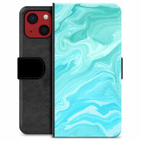 iPhone 13 Mini Premium Flip Cover med Pung - Blå Marmor
