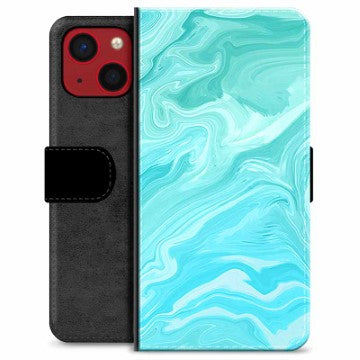 iPhone 13 Mini Premium Flip Cover med Pung - Blå Marmor