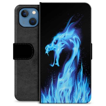 iPhone 13 Premium Flip Cover med Pung - Blå Ild Drage