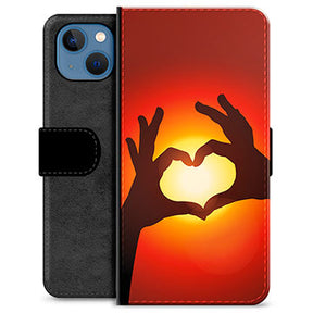 iPhone 13 Premium Flip Cover med Pung - Hjertesilhuet