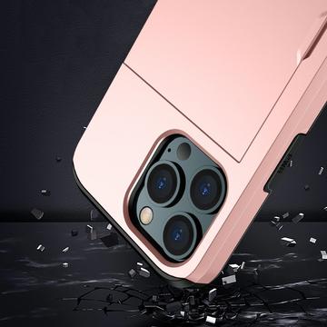 iPhone 13 Pro Hybrid Cover med Glidende Kortslot - Army Grøn