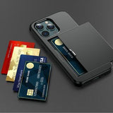 iPhone 13 Pro Hybrid Cover med Glidende Kortslot - Sort