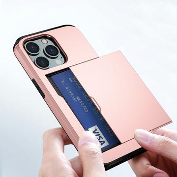 iPhone 13 Pro Max Hybrid Cover med Glidende Kortslot - Army Grøn