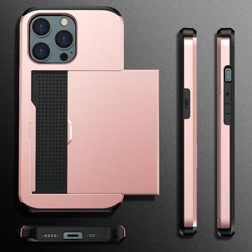 iPhone 13 Pro Max Hybrid Cover med Glidende Kortslot - Army Grøn