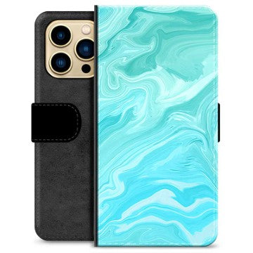 iPhone 13 Pro Max Premium Flip Cover med Pung - Blå Marmor