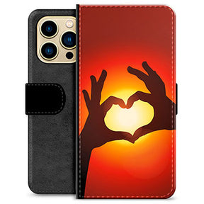 iPhone 13 Pro Max Premium Flip Cover med Pung - Hjertesilhuet