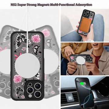 iPhone 13 Pro Max Stilfuldt beskyttende magnetisk cover - sommerfugle / roser