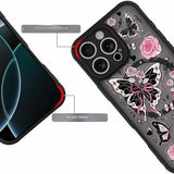 iPhone 13 Pro Max Stilfuldt beskyttende magnetisk cover - sommerfugle / roser