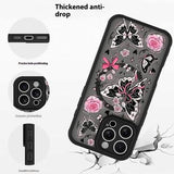 iPhone 13 Pro Max Stilfuldt beskyttende magnetisk cover - sommerfugle / roser