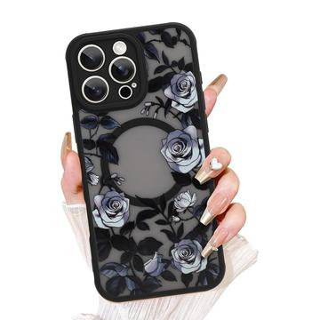 iPhone 13 Pro Max Hybrid cover med vintage-motiv og blomstermotiv - MagSafe-kompatibel - Sort