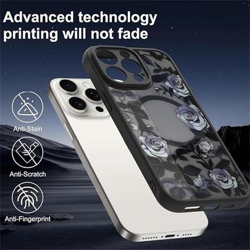 iPhone 13 Pro Max Hybrid cover med vintage-motiv og blomstermotiv - MagSafe-kompatibel - Sort