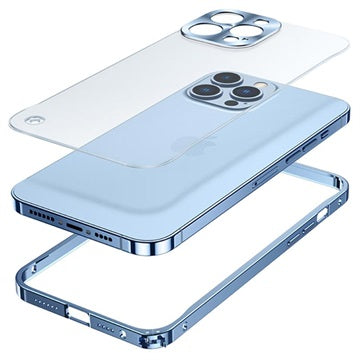 iPhone 13 Pro Metal Bumper med Plastik Bagsiden - Blå