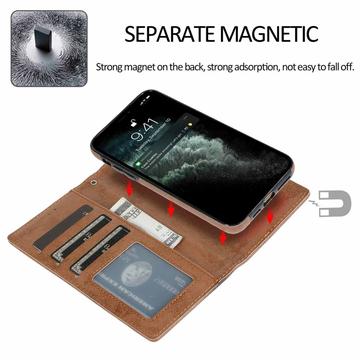 iPhone 13 Pro Vintage 2-i-1-pungetui med aftageligt låg - brun