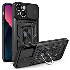 iPhone 13 Roterende Ring Hybrid Cover med Kameraskjold - Sort