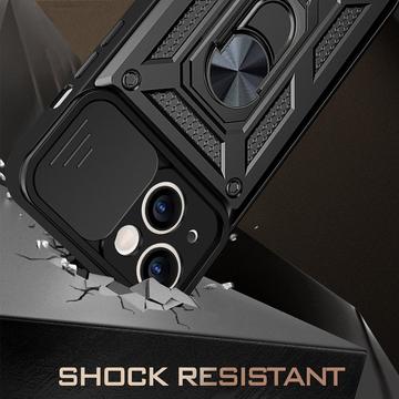 iPhone 13 Roterende Ring Hybrid Cover med Kameraskjold - Sort
