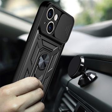 iPhone 13 Roterende Ring Hybrid Cover med Kameraskjold - Sort