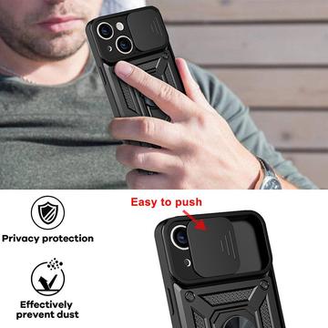 iPhone 13 Roterende Ring Hybrid Cover med Kameraskjold - Sort