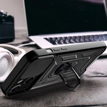 iPhone 13 Roterende Ring Hybrid Cover med Kameraskjold - Sort