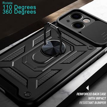 iPhone 13 Roterende Ring Hybrid Cover med Kameraskjold - Sort