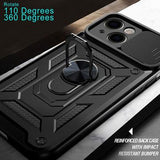 iPhone 13 Roterende Ring Hybrid Cover med Kameraskjold - Sort