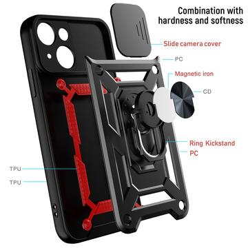 iPhone 13 Roterende Ring Hybrid Cover med Kameraskjold - Sort