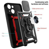 iPhone 13 Roterende Ring Hybrid Cover med Kameraskjold - Sort