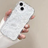 iPhone 14 TPU-cover med sommerfugle og perler - gennemsigtigt