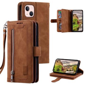 iPhone 14-cover med pung og magnetisk lukning - brun