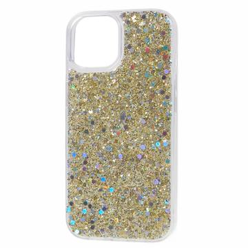 iPhone 14 Glitter Flakes TPU Cover - Guld