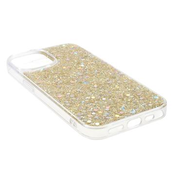iPhone 14 Glitter Flakes TPU Cover - Guld