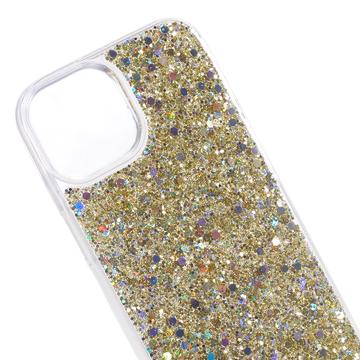 iPhone 14 Glitter Flakes TPU Cover - Guld