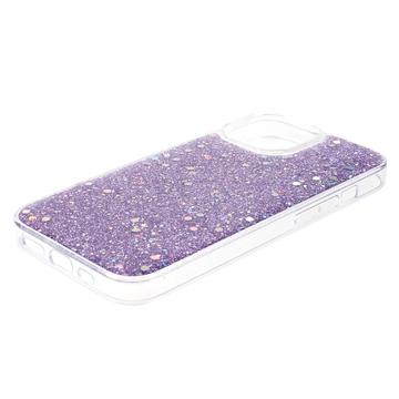 iPhone 14 Glitter Flakes TPU Cover - Lilla