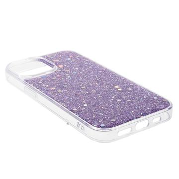 iPhone 14 Glitter Flakes TPU Cover - Lilla