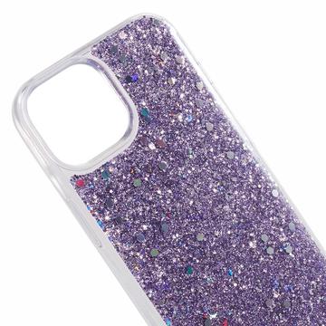 iPhone 14 Glitter Flakes TPU Cover - Lilla
