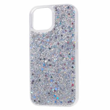 iPhone 14 Glitter Flakes TPU Cover - Sølv