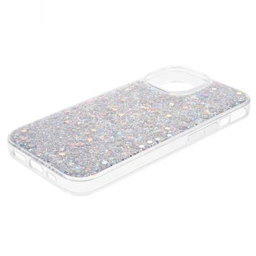 iPhone 14 Glitter Flakes TPU Cover - Sølv