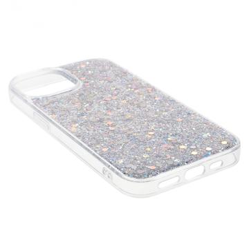 iPhone 14 Glitter Flakes TPU Cover - Sølv