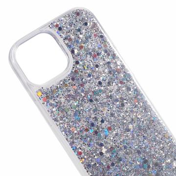 iPhone 14 Glitter Flakes TPU Cover - Sølv