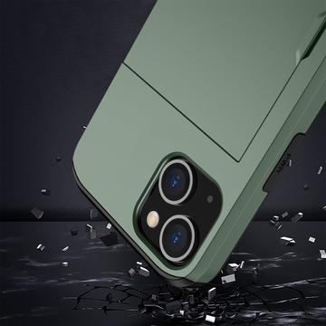 iPhone 14 Hybrid Cover med Glidende Kortslot - Army Grøn